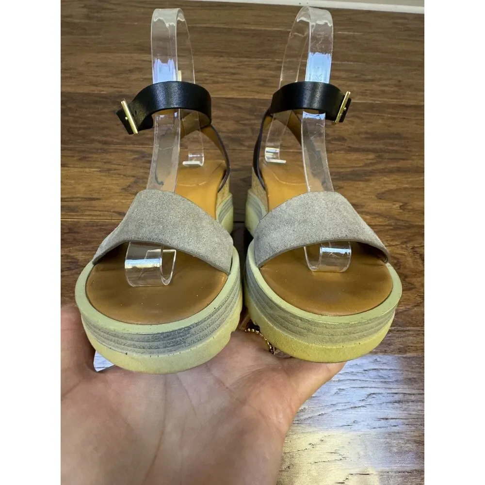 SEE BY CHLOE Robin Wedge Sandal, Lug Sole, Cork, Sz 36.5